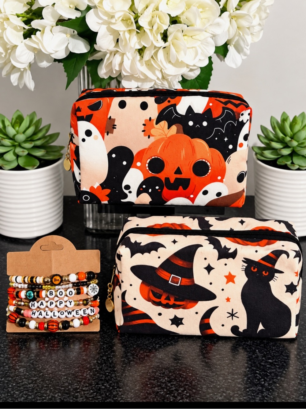 Halloween Makeup Bags/Pouch & 6 Piece Bracelet Set NWOT - Picture 5 of 6